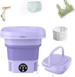 Portable Washing Machine Mini Foldable Washer and Spin Dryer Small Foldable Bucket Washer Suitable for Apartment DormTravelling 9 L (Purple)