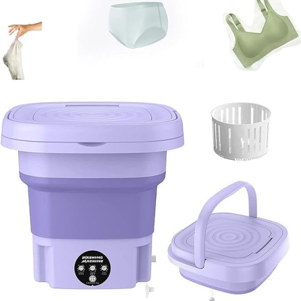 Portable Washing Machine Mini Foldable Washer and Spin Dryer Small Foldable Bucket Washer Suitable for Apartment DormTravelling 9 L (Purple)