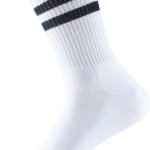 Athletic Crew Socks, White with Black Stripes, Cotton Blend