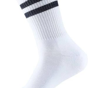 Athletic Crew Socks, White with Black Stripes, Cotton Blend