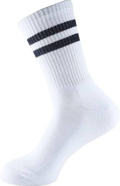 Athletic Crew Socks, White with Black Stripes, Cotton Blend