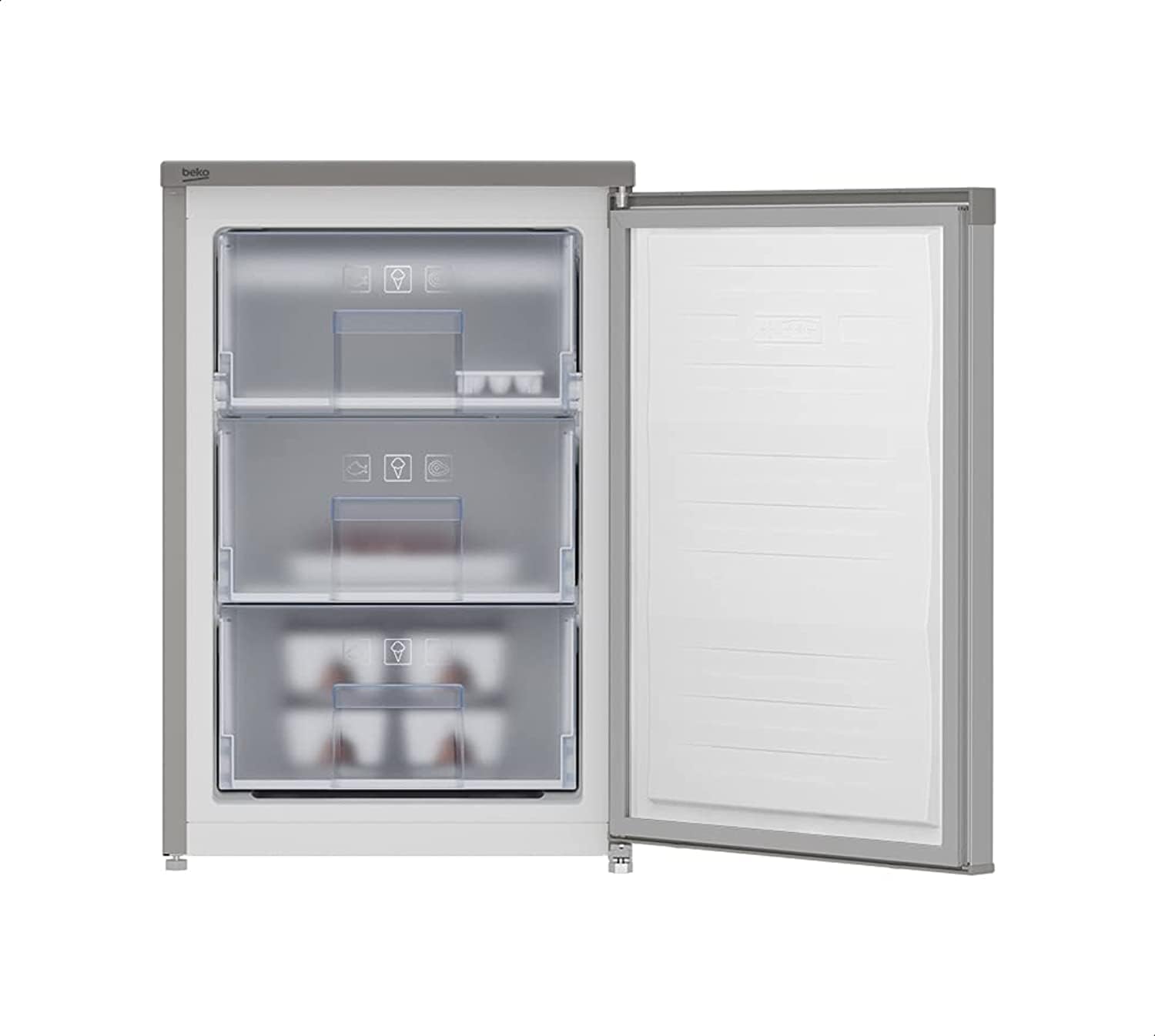 Beko RFNE102K20S Defrost Upright Deep Freezer with 3 Drawers, 85 Liters - Silver