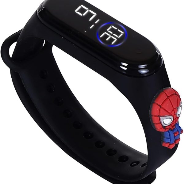 Digital Waterproof Stylish Wrist Smart Watch LED Band for Kids, Birthday Gift, Toys, Colorful Cartoon Character Super Hero for Boys & Girls Age 2 to 12 Years Multicolor (Black Spiderman)