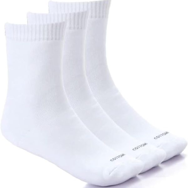 Set Of (3) Mid-Calf Towel Socks - White
