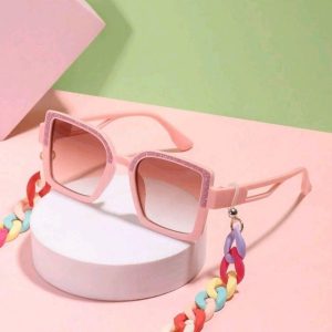 ⁦1PC Girls Frame Hollow Legs Fashion Pink Glasses And 1 PC Clasp Eyeglasses⁩ - الصورة ⁦2⁩
