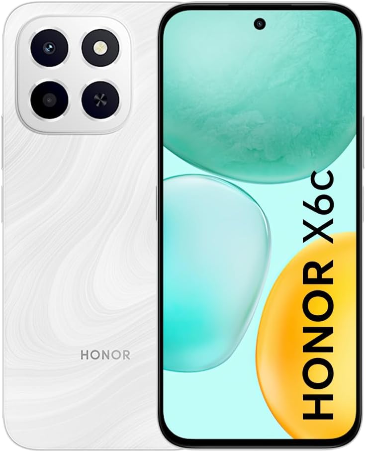 HONOR X6c 6GB RAM 128GB Storage, 50MP AI Camera, 5200mAh Battery, MediaTek Helio Moonlight White |1 year manufacturer warranty