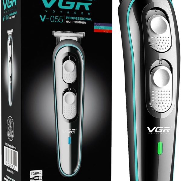 VGR Professional Cordless Rechargeable Beard Trimmer with Guide Brush for Men, Black, V-055
