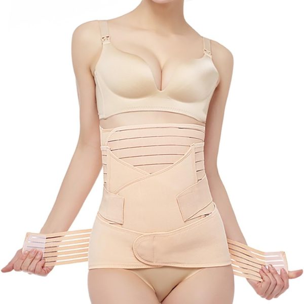 Gepoetry 3 in 1 Postpartum Support - Recovery Belly Wrap Girdle Support Band Belt Body Shaper, Beige
