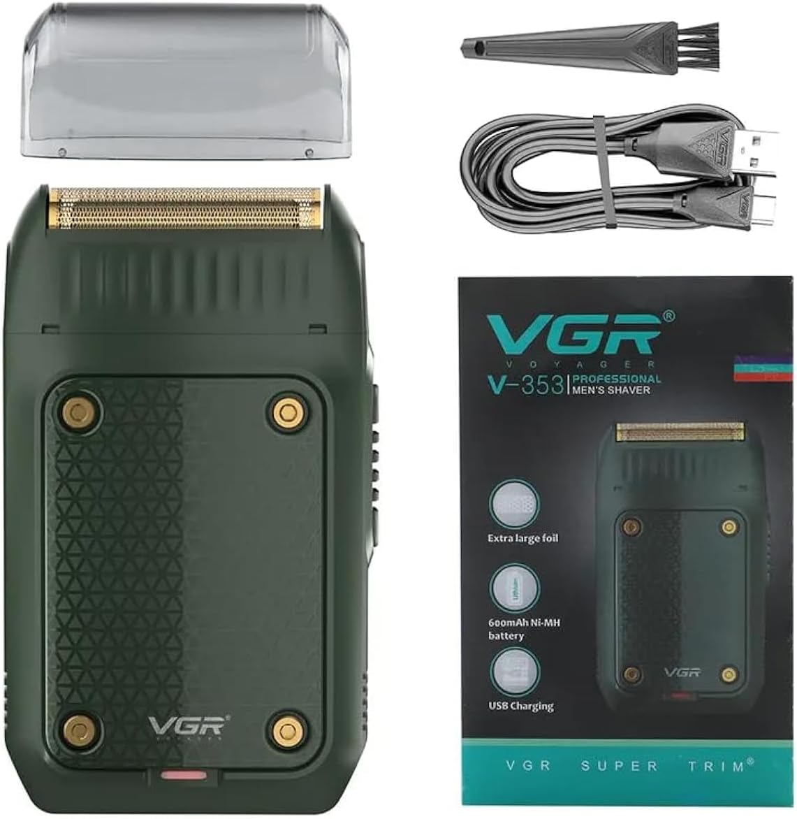 VGR V-353 Professional Ultra Thin Electric Shaver - Rechargeable Razor for Face Care, Beard Trimmer With Reciprocating Blade, USB Travel Shaver for Men - Green
