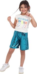 ⁦Girls Set T-Shirt with Shorts Metallic Fashion Outerwear Girls Casual Summer Fashion Light Bright Colors Bold Comfortable Materials Code 2006⁩ - الصورة ⁦4⁩