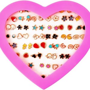 ⁦36 Pairs Girls Hypoallergenic Stud Earrings Set With Box - Multiple Styles and Sizes PVC Ear Studs - Gift for Women and Girls⁩ - الصورة ⁦2⁩