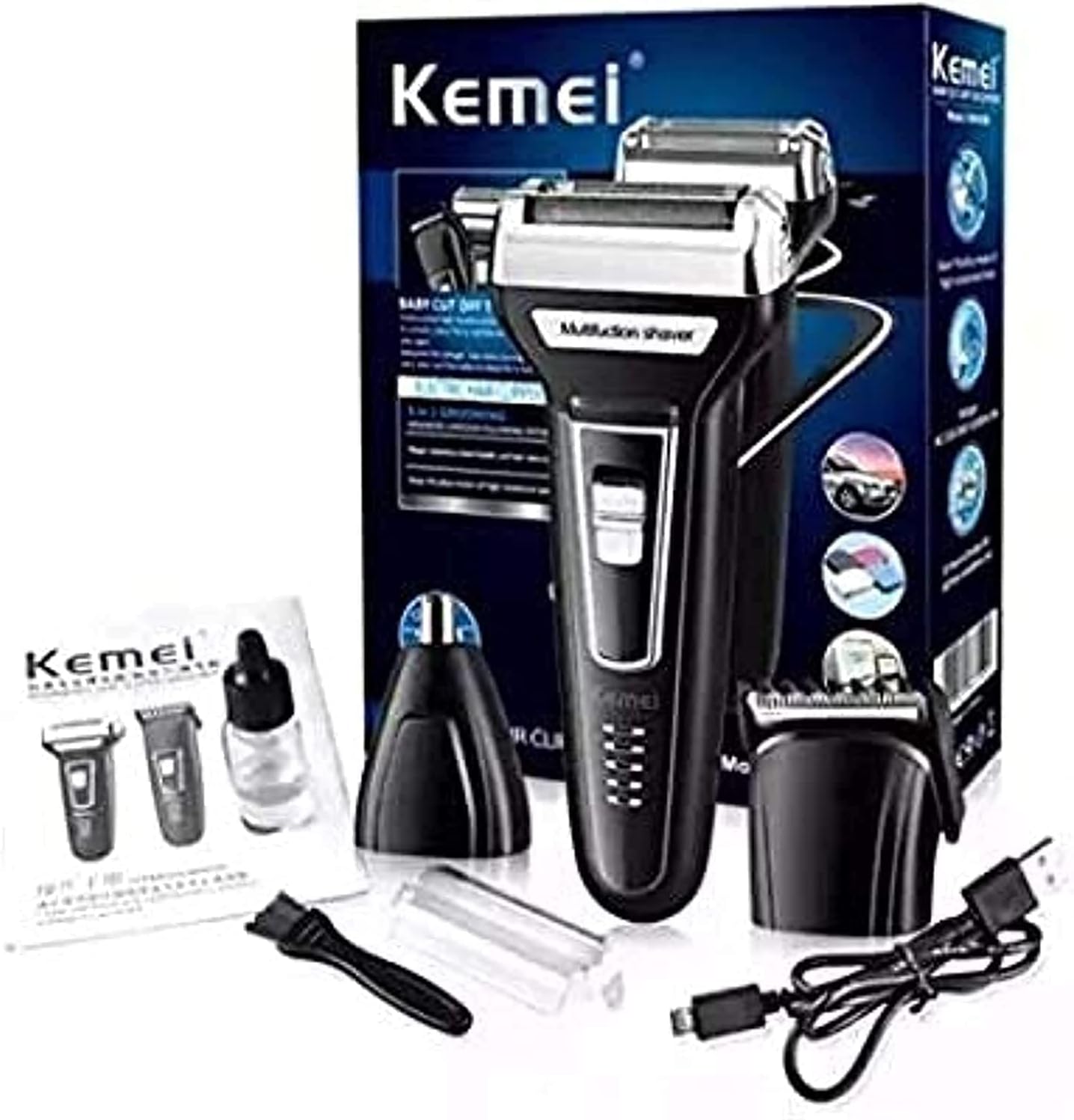Kemei Electric Shaver 3 in 1 Double Blade Frequency 3 Blades Travel Safety Razor for Men and Women