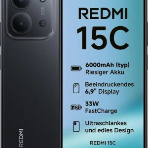 Xiaomi Redmi 15C Smartphone from 8 + 256 GB, Black Midnight, Screen of 6.9 Inch 120 Hz, MediaTek Helio G81-Ultr, Camera from 50MP, Charger Included | 18 Month Local warranty