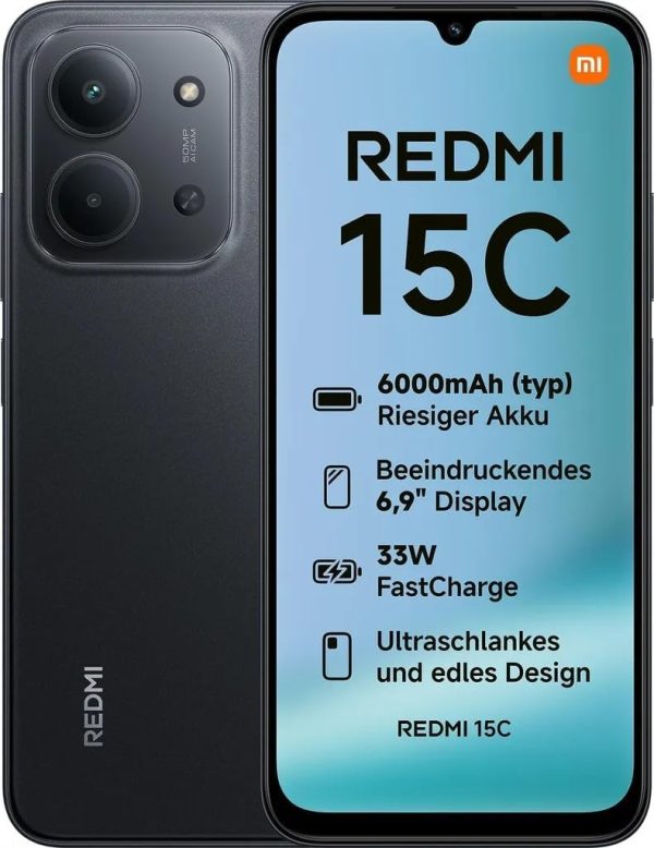 Xiaomi Redmi 15C Smartphone from 8 + 256 GB, Black Midnight, Screen of 6.9 Inch 120 Hz, MediaTek Helio G81-Ultr, Camera from 50MP, Charger Included | 18 Month Local warranty