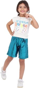 ⁦Girls Set T-Shirt with Shorts Metallic Fashion Outerwear Girls Casual Summer Fashion Light Bright Colors Bold Comfortable Materials Code 2006⁩ - الصورة ⁦5⁩