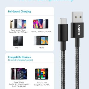 ⁦Anker USB-C to USB A 2.0 cable (6ft/1.8m), High Durability Long life Strong Fast Type C Braided Charging Cable Compatible with All Android Devices Samsung S24, S23 And iPhone 16 And more⁩ - الصورة ⁦6⁩