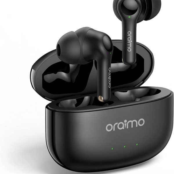 Oraimo FreePods 3C (OEB-E104DC), ENC Calling Noise Cancellation, powerful bass 4 mics, Long Playtime True Wireless Earbuds IPX5-Water Resistant, Via App – Black (1 Year Warranty)