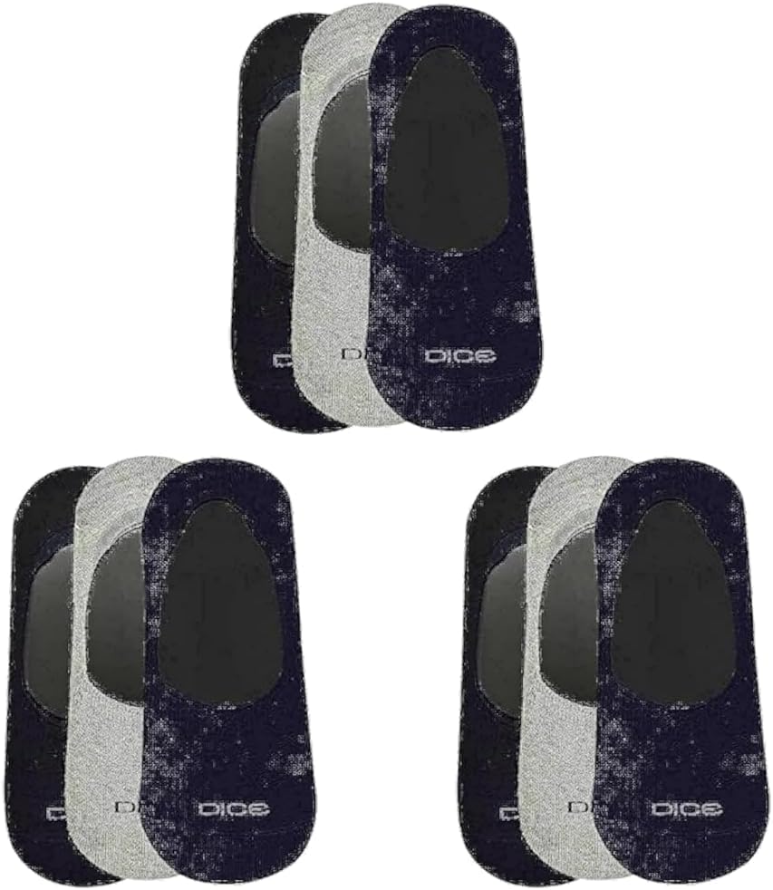 DICE Mens Set of 3 invisible Socks, Black-Grey-Navy, 40-46