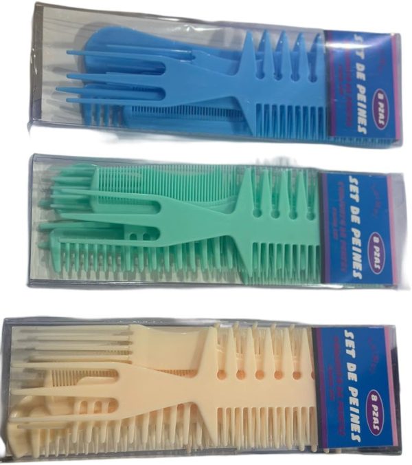 Combs Set - Assorted Colors, 8 Pieces