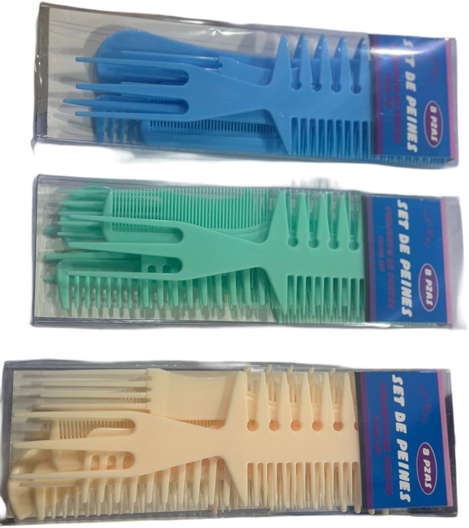 Combs Set - Assorted Colors, 8 Pieces