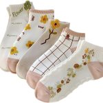 Pack Of Ankle Socks, Made Of Cotton With Delicate Designs For Women Very Comfortable Foot Socks 5 Pairs + 1 Gift Free Size From 35 To 43