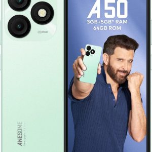 itel A50|6.6" HD+ Display with Dynamic Bar| 3GB RAM +64GB ROM, Upto 8GB RAM with Memory Fusion|Octacore Processor|8MP AI Dual Rear Cam|5000 mAh Battery | Lime Green