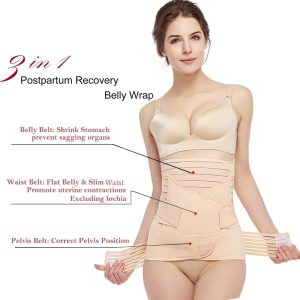 ⁦Gepoetry 3 in 1 Postpartum Support - Recovery Belly Wrap Girdle Support Band Belt Body Shaper, Beige⁩ - الصورة ⁦2⁩