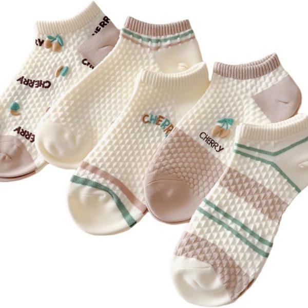 Pack Of Ankle Socks, Made Of Cotton With Delicate Designs For Women Very Comfortable Foot Socks 5 Pairs + 1 Gift Free Size From 35 To 43