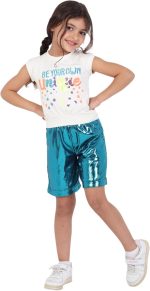 ⁦Girls Set T-Shirt with Shorts Metallic Fashion Outerwear Girls Casual Summer Fashion Light Bright Colors Bold Comfortable Materials Code 2006⁩ - الصورة ⁦6⁩