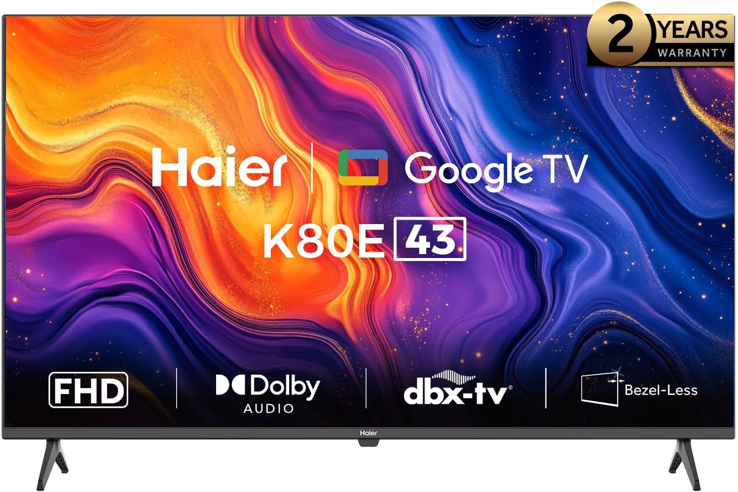 Haier H43K80EF- 43 Inch FHD Smart Google TV - Dolby Audio - Stereo Speaker - Voice Control - HDR10 - Chromecast- HDMI 2.1 - Bezel-Less Design
