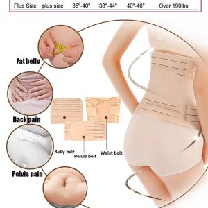 ⁦Gepoetry 3 in 1 Postpartum Support - Recovery Belly Wrap Girdle Support Band Belt Body Shaper, Beige⁩ - الصورة ⁦5⁩