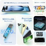 ⁦itel A50|6.6" HD+ Display with Dynamic Bar| 3GB RAM +64GB ROM, Upto 8GB RAM with Memory Fusion|Octacore Processor|8MP AI Dual Rear Cam|5000 mAh Battery | Lime Green⁩ - الصورة ⁦3⁩