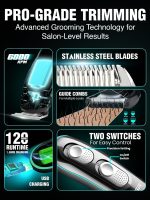 ⁦VGR Professional Cordless Rechargeable Beard Trimmer with Guide Brush for Men, Black, V-055⁩ - الصورة ⁦2⁩