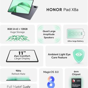 ⁦HONOR Pad X8a 4GB RAM 128GB ROM 11 Inch Tablet Wi-Fi with FREE Flip Cover, 8300mAh Battery, Slim Metal Design, Space Grey⁩ - الصورة ⁦5⁩