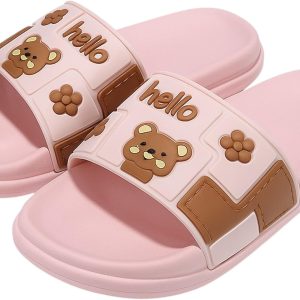 Romba Women's Slippers Summer Comfortable – Casual Home & Street – Cute Cartoon Bear Design, Light and Flexible