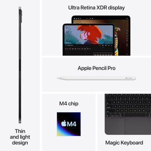 ⁦Apple iPad Pro 13-Inch (M4): Built for Apple Intelligence, Ultra Retina XDR Display, 256GB, 12MP Front/Back Camera, LiDAR Scanner, Wi-Fi 6E + 5G Cellular, All-Day Battery Life — Space Black⁩ - الصورة ⁦6⁩