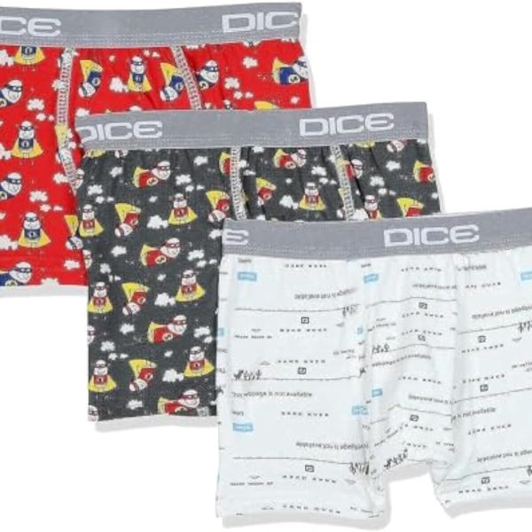 Dice boys Patterned Contrast Elastic Waist Boxer Briefs (pack of 3)