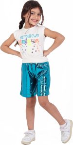 ⁦Girls Set T-Shirt with Shorts Metallic Fashion Outerwear Girls Casual Summer Fashion Light Bright Colors Bold Comfortable Materials Code 2006⁩ - الصورة ⁦8⁩