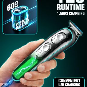 ⁦VGR Professional Cordless Rechargeable Beard Trimmer with Guide Brush for Men, Black, V-055⁩ - الصورة ⁦3⁩