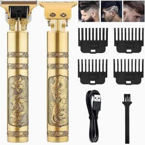 T99 Cordless Hair Trimmer for Men, Professional Golden Dragon Shape Electric Shaver USB Rechargeable Beard Hair Mustache Trimmer with 4 Guide Combs