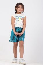 ⁦Girls Set T-Shirt with Shorts Metallic Fashion Outerwear Girls Casual Summer Fashion Light Bright Colors Bold Comfortable Materials Code 2006⁩ - الصورة ⁦2⁩