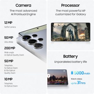 ⁦Samsung Galaxy S25 Ultra AI Phone, 256GB Storage, 12GB RAM, Titanium Black, Android Smartphone, 200MP Camera, S Pen, Long Battery Life 1 Year Warranty/Local Version⁩ - الصورة ⁦8⁩