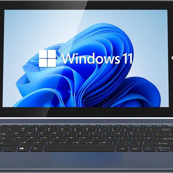 AWOW 10.1" 2-in-1 Windows Tablet with Keyboard, Intel N100 Processor, 12GB DDR5 RAM, 256GB Storage, Detachable Touchscreen Laptop, Windows 11, Dual-Band WiFi, Bluetooth, USB 3.0, HDMI, Dual Cameras