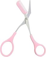 Pro Class Stainless Steel Eyebrow Trimming Scissors with Comb, Pink