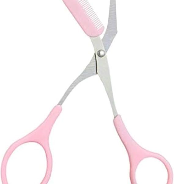 Pro Class Stainless Steel Eyebrow Trimming Scissors with Comb, Pink