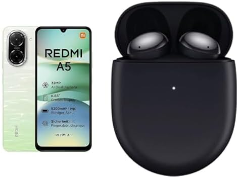 Xiaomi Redmi A5 (4GB/128GB) + TWS Buds | 5200mAh, 32MP Cam | Buds: ANC, 30Hr Playback, IP54, Smart Touch, Hi-Fi Audio