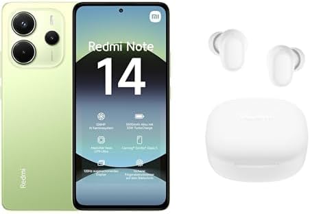 Xiaomi Redmi Note 14 Smartphone, 8 + 256 GB, Lime Green| 18 Month manufacturer warranty + Redmi buds 6 Play, 36 Hours Playtime White