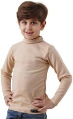 High Cool Basic Kids Boys Girls Winter High Neck Long Sleeve Fleece Lined Pile T-Shirt