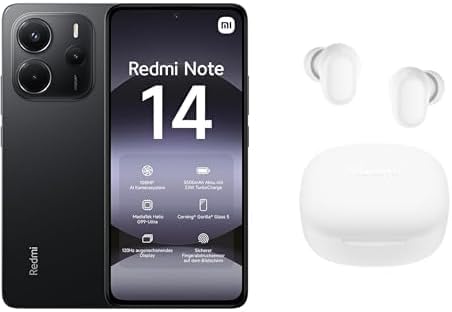 Xiaomi Redmi Note 14 Smartphone, 8 + 256 GB, Black | 18 Month manufacturer warranty + Redmi buds 6 Play, 36 Hours Playtime White