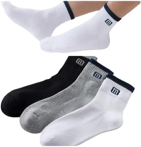 Men's Athletic Long Socks Set of 3 Pairs (White - Black - Grey)